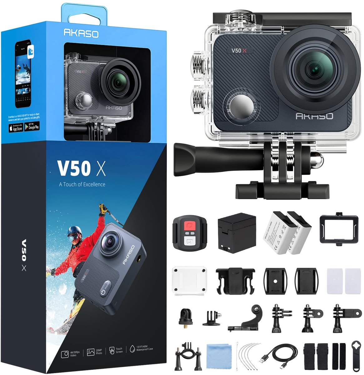 Action Camera – 4K – EIS Beeldstabilisatie – 40 m Waterdicht – 4× Zoom – Touchscreen – 17-delige Accessoireset