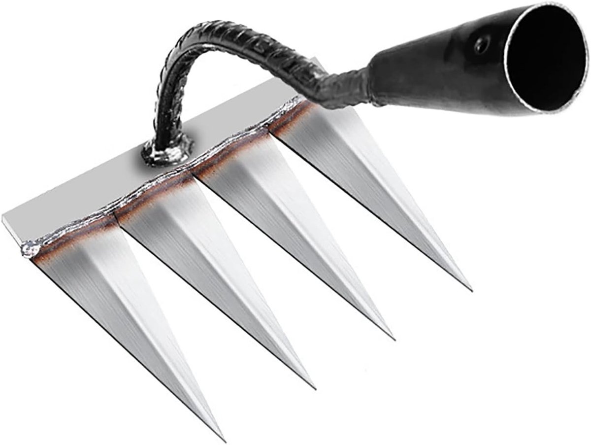 Gazon nivelleerhark - 4 tanden - Koolstofstaal - Multifunctionele tuinhark zonder steel voor tuinonderhoud
