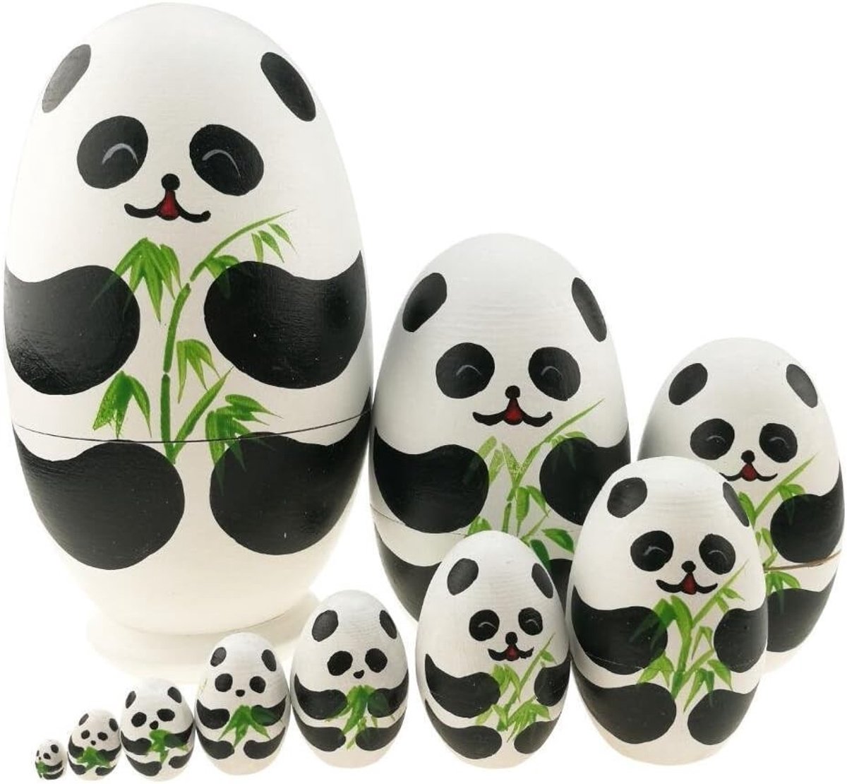 Set van 10 Stuks Schattige Panda Eieren Houten Stapel Speelgoed - Handgemaakte Nestpoppen en Dieren voor Kinderen - Educatief en Creatief Speelgoed voor Pasen