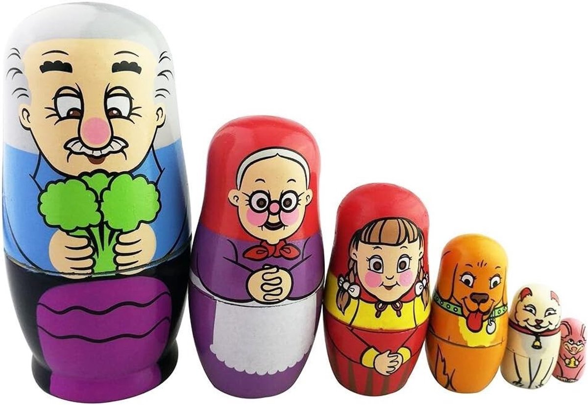 Set van 6 Handgemaakte Russische Matroesjka's - Glazuur Stapelbare Speelgoed voor Kinderen, Perfect als Cadeau of Sinterklaas Surprise