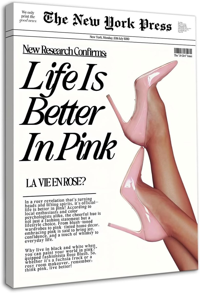 Framed Feminism Fashion Wall Art in Vintage Newspaper Style, "Life is Better in Pink Pumps" Print voor Meisjeskamer en Woonkamer, 12x16 Inches, Inspirerende Decoratie voor Vrouwen