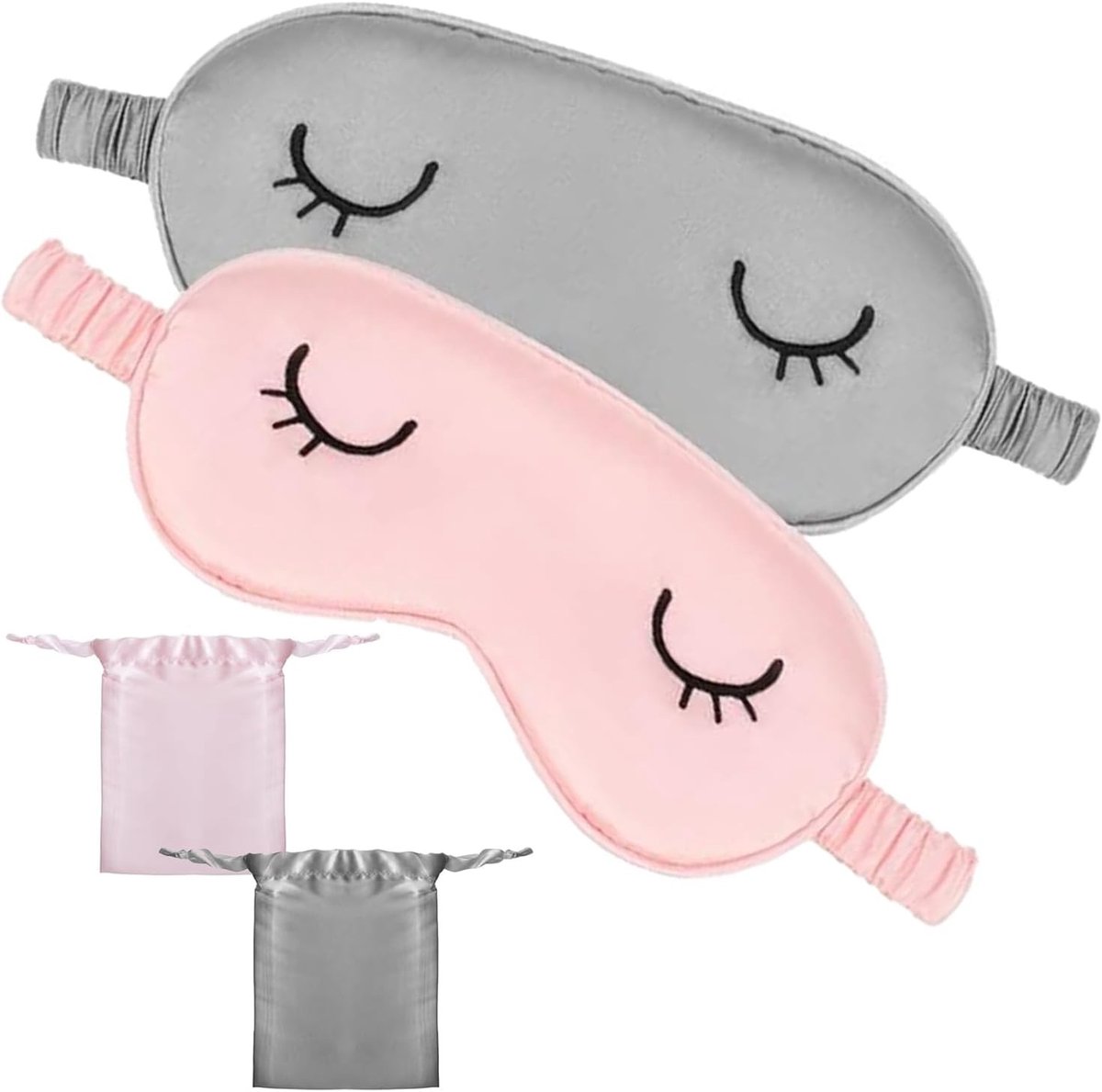 2 Pcs Kinderslaapmasker Satijnen Oogmasker voor Slaap - Grijs en Roze Set met Opbergzak, Zacht en Lichtgewicht Oogbedekking voor Jongens en Meisjes, Ideaal voor Reis en Thuisgebruik