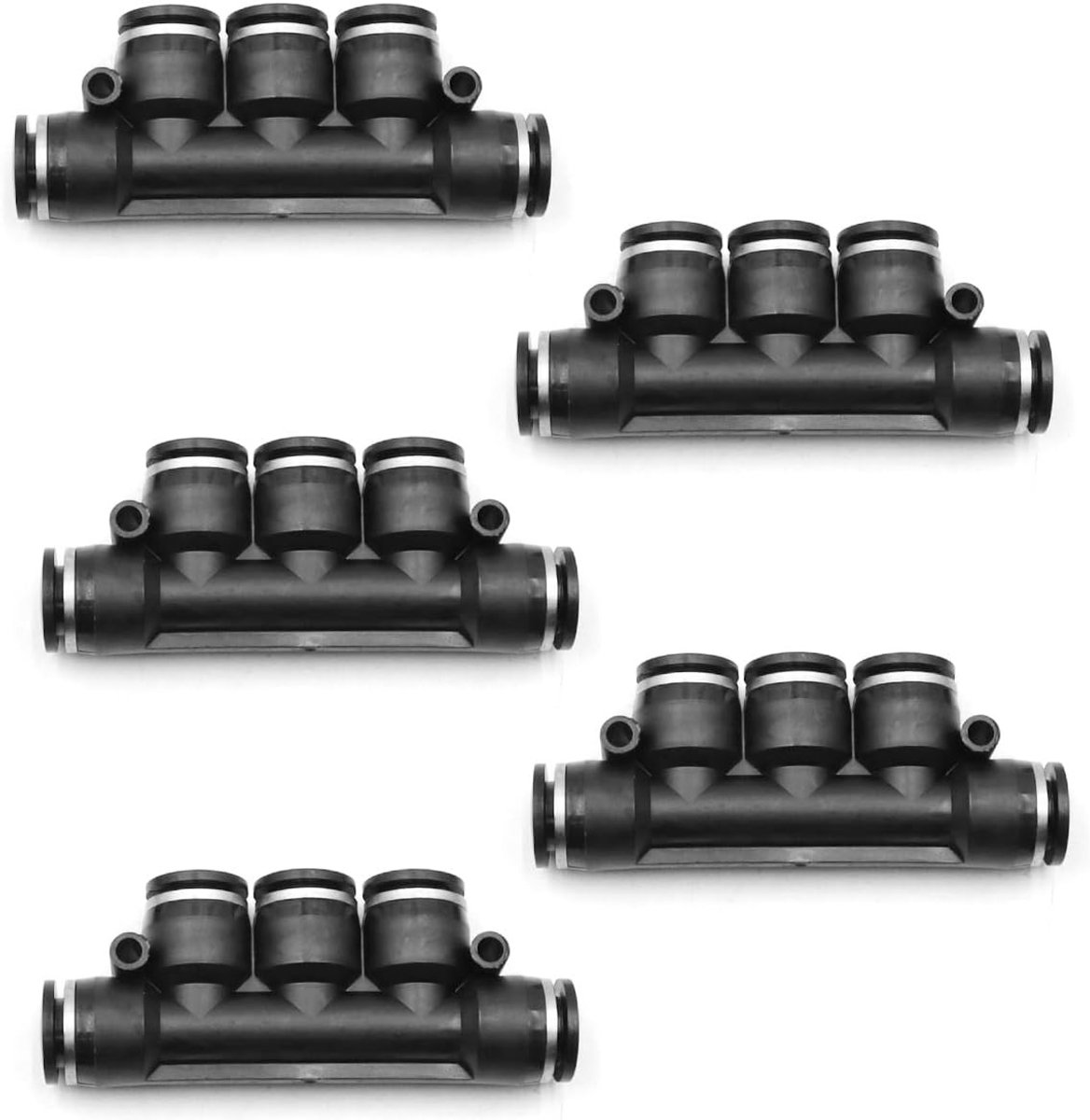 5 stuks zwarte push-to-connect PnUKmatic schroefverbinding 5-weg 8 mm slangkoppeling voor lucht- en waterleidingen
