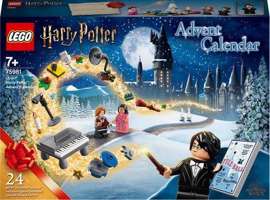 Boîte du Calendrier de l'Avent LEGO Harry Potter avec des thèmes de Noël et magiques, des mini-figurines et des jouets.
