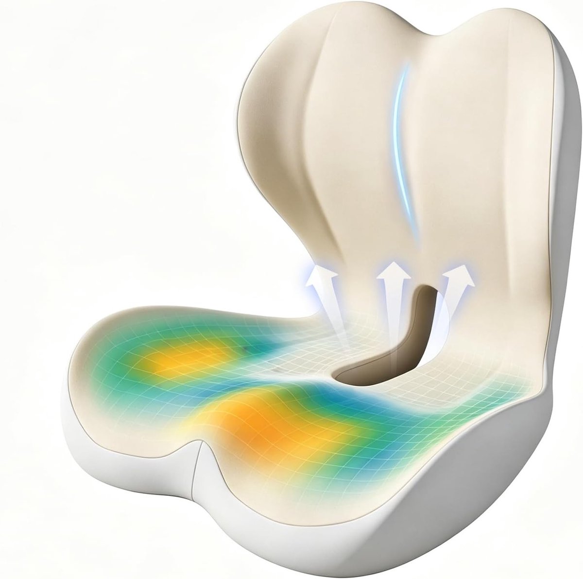 Ergonomisch zitkussen met rugleuning van traagschuim voor optimale ondersteuning, ademend en orthopedisch voor bureaustoel, auto en gaming