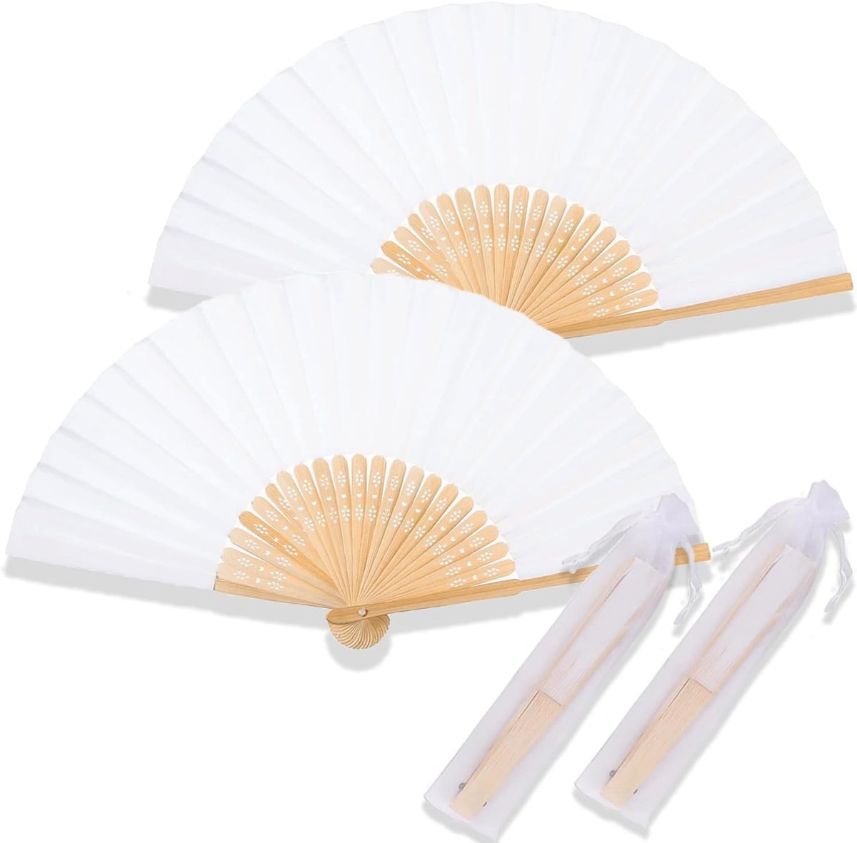 Vouwbare Papieren Handfans, Set van 2, Bamboe DIY Handfans voor Trouwerij, Feest en Thuisdecoratie