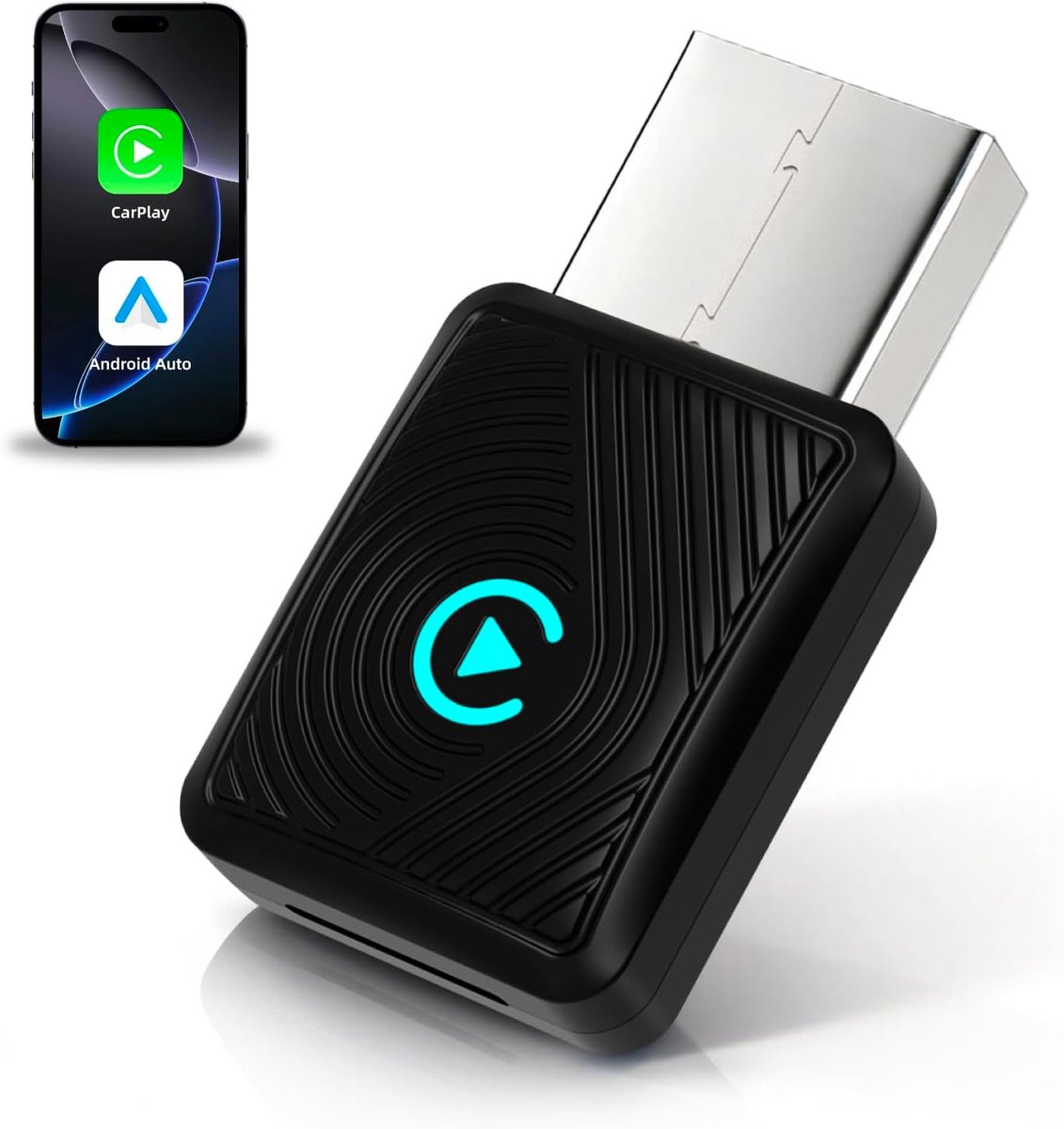 Geschikt voor Apple CarPlay draadloze adapter, 2-in-1 draadloze CarPlay & Android auto-adapter, WLAN 6 GHZ, automatische herverbinding, geschikt voor iPhone iOS 10+ en Android 11+