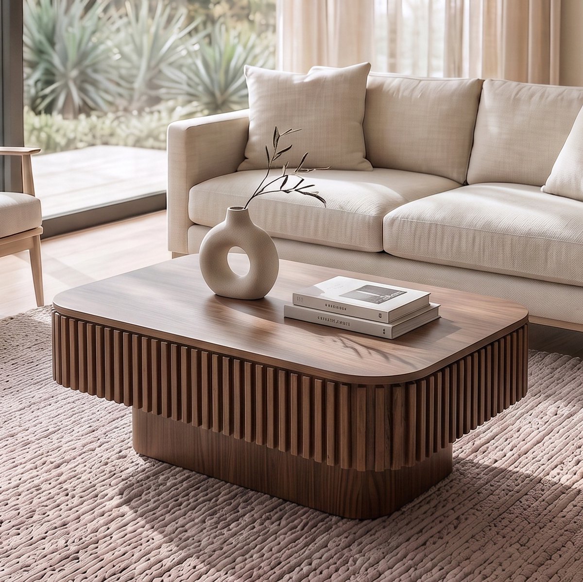 Salontafel Met Verborgen Opbergruimte En Fluted Panelen - Modern Design Voor Woonkamer En Kantoor - MDF - Walnoot - 98x60x35 Cm