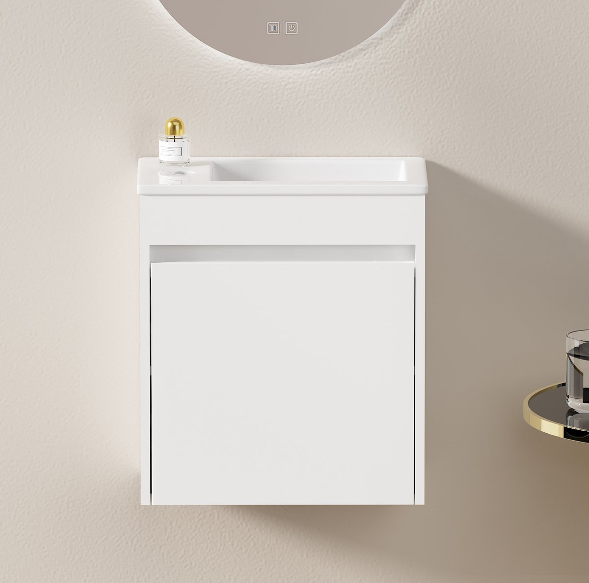Wishdor Badkamerkast - Compact en ruimtebesparend - Met soft-close deur en opbergruimte - Minimalistisch - Voor badkamer en gastentoilet - MDF - Wit