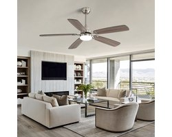 COVREO Plafondventilator met verlichting – Ventilator met 6 snelheden – Voor woonkamer en slaapkamer – 132 cm – Brushed Nickel