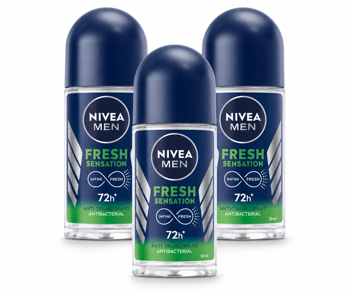 3 x NIVEA MEN - Deodorant Roller - Fresh Sensation - 50 ml - Bulkverpakking - 3 stuks
