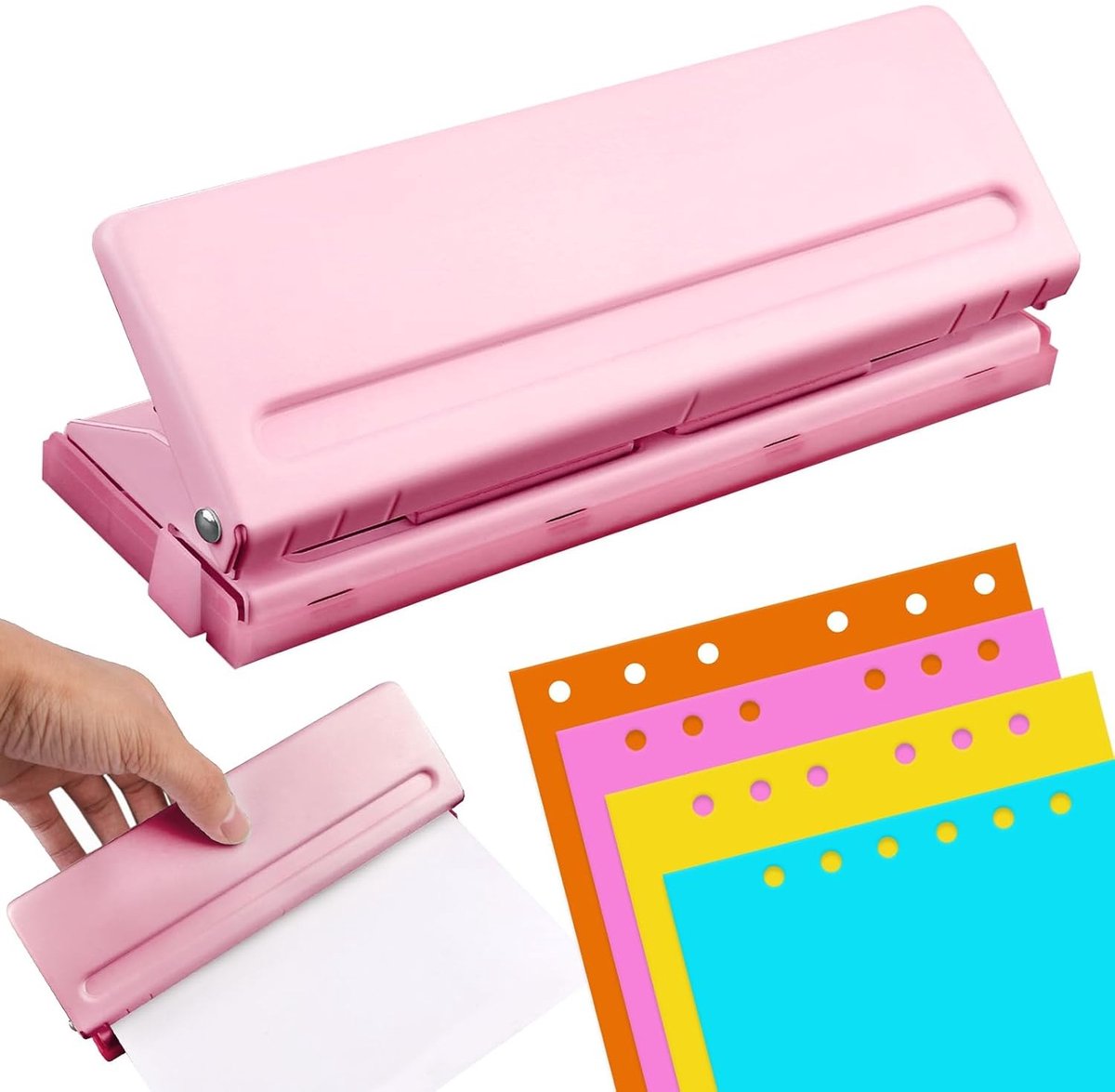 Veelzijdige perforator voor papier en foto's met verstelbare afstand en 6-in-1 functionaliteit