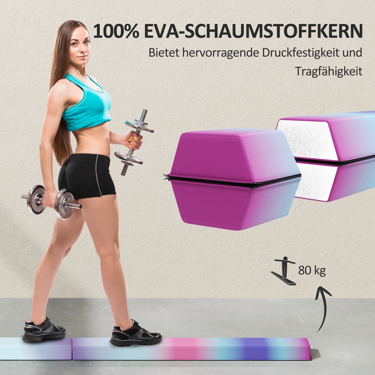 SPORTNOW Evenwichtsbalk Kunststof, Polyester 236L x 15B x 6,5H cm Meerkleurig — cadeau in Sport & Outdoor - foto 5