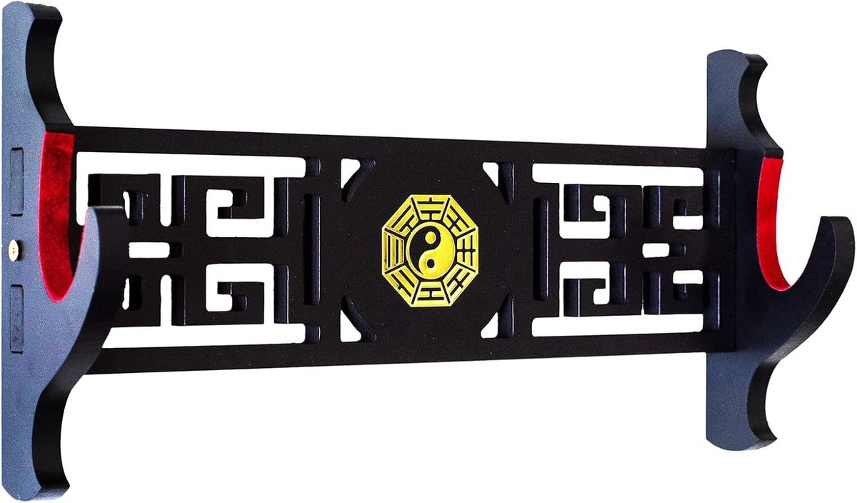 Zwaardhouder - Zwart - 37 x 12,8 cm - Houten Wandhouder met Chinees Bagua Ontwerp - Voor Samoeraizwaarden
