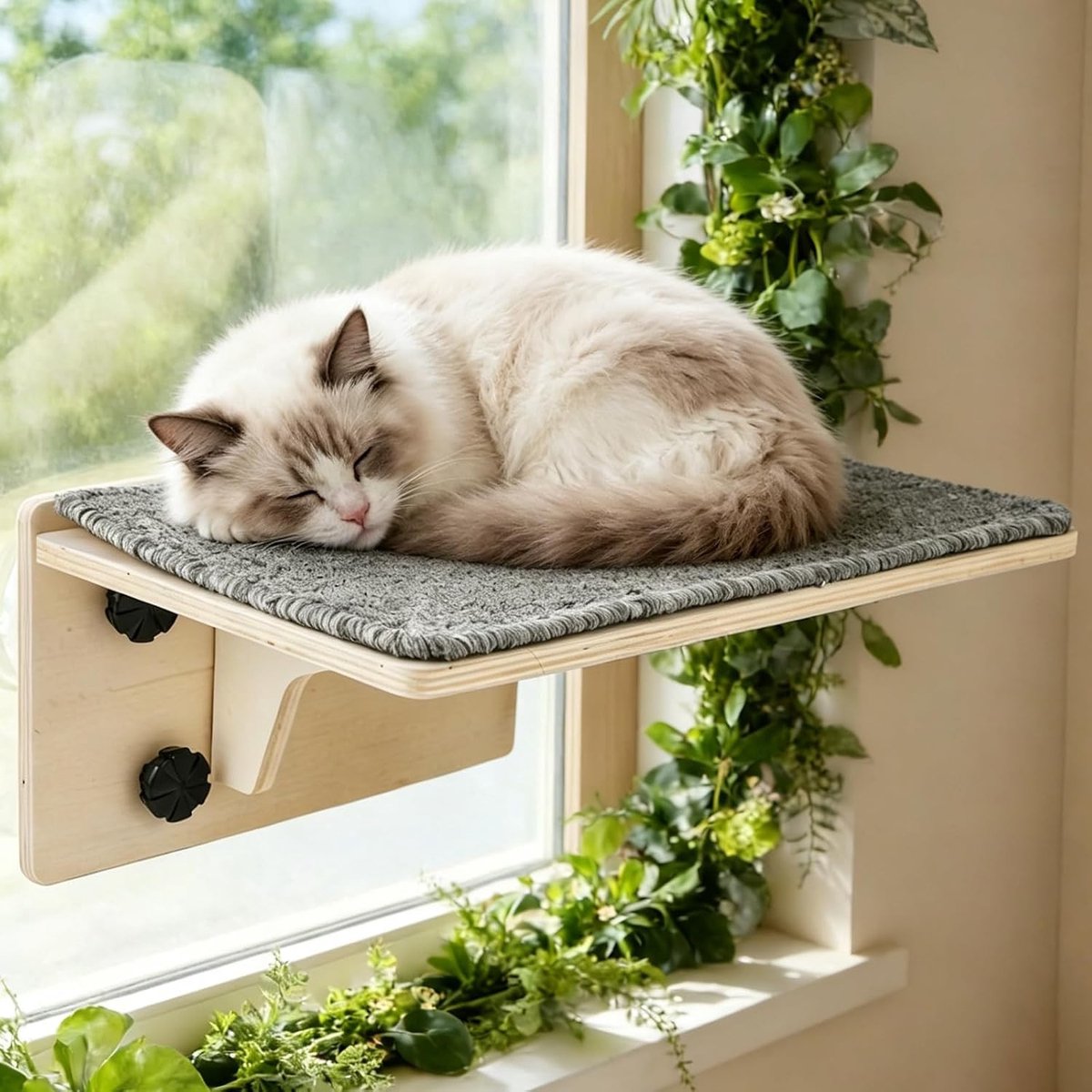 Klimwand voor katten met grote zuignappen, wasbare vilt onderlaag, 2-in-1 voor muur en glas, ideaal voor actieve katten en ruimtebesparing, 40 x 26 cm