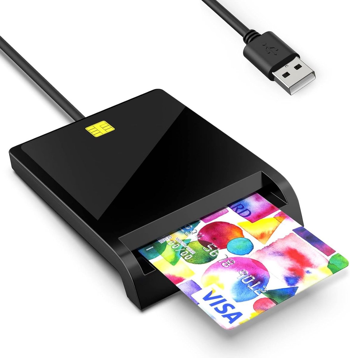 USB ID Kaartlezer, 2.0 Slimme Chipkaartlezer, Plug and Play, Compatibel met Windows, OSX en Linux Systemen, Zwart, Ideaal voor Identificatie en Toegangscontrole