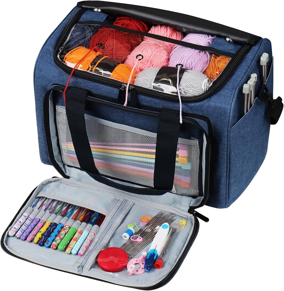 Handige Breitas voor Breinaalden, Haakset en Borduurkit - Opbergoplossing voor Beginners en Professionals, Oxford Stof, 15 x 11 x 9.8 inch, Marineblauw