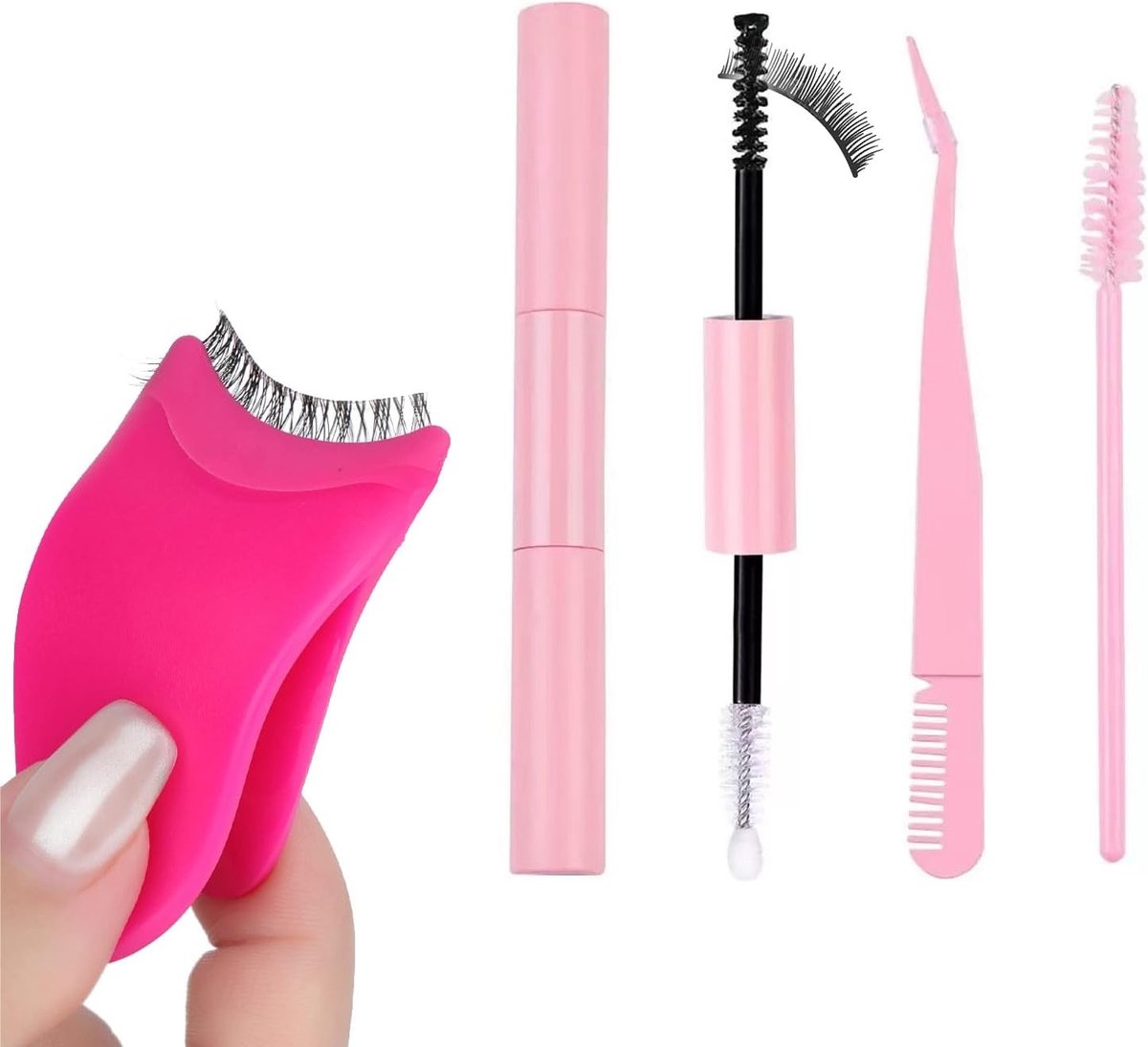 Set van 4 Nepp wimpers met Roze RVS Gereedschap, Mascara Borstel, Pincet en Wimperlijm voor Thuisgebruik en Professioneel Gebruik