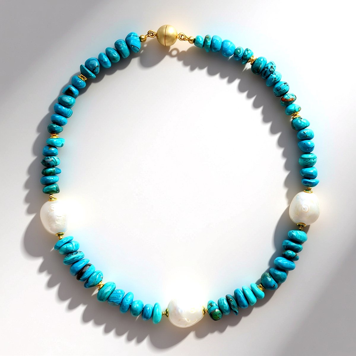 Cavill - Elegante damesketting - 925 Sterling Zilver - Witte zoetwaterparels 18x16 mm - Blauwe Atacama opalen 1,89 ct - 46 cm met magneetsluiting