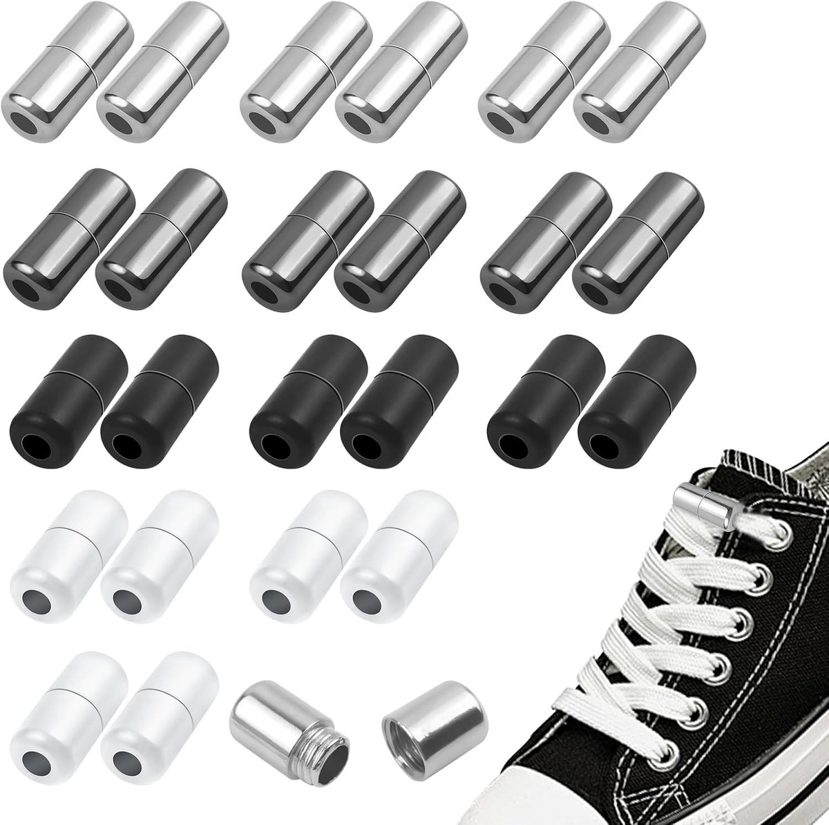 24 Stuks Metalen Capsule Vetersluiting, 4 Kleuren Vetersverbinder voor Sneakers, Ideaal voor Kinderen en Volwassenen, Gemakkelijk en Comfortabel