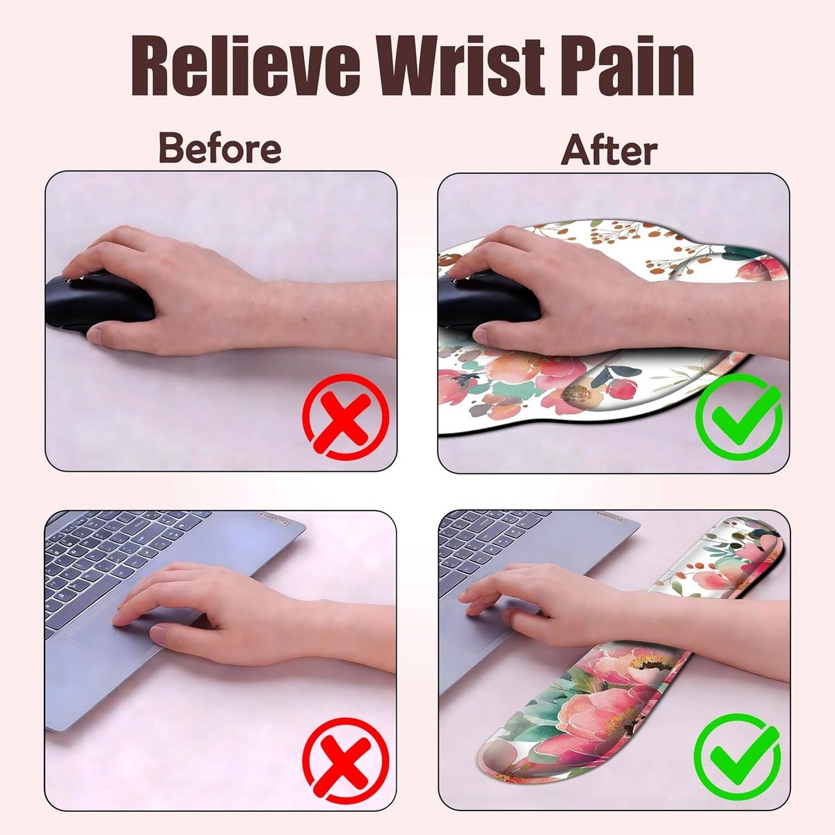 Ergonomische 3-in-1 Muismat met Polssteun en Onderzetter, Bloemig Waterverfpatroon voor Thuis en Kantoor, Ideaal voor Laptop en Computergebruik