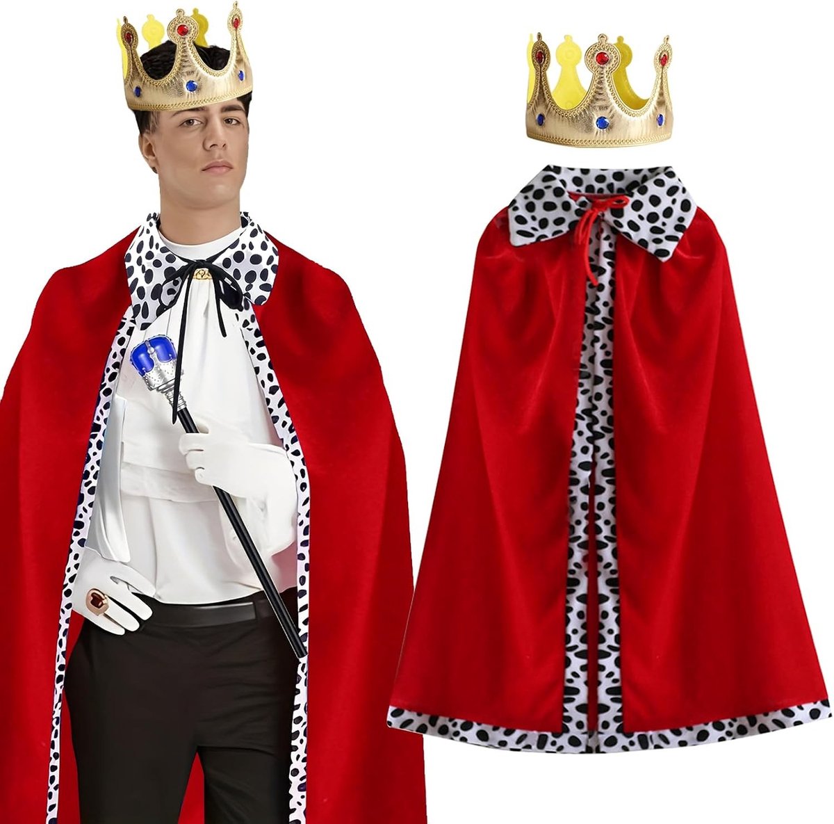 Koninklijk Kostuum Set voor Volwassenen, Rode Cape, Badjas met Kroon, Perfect voor Rollenspel en Feestjes, 150 cm