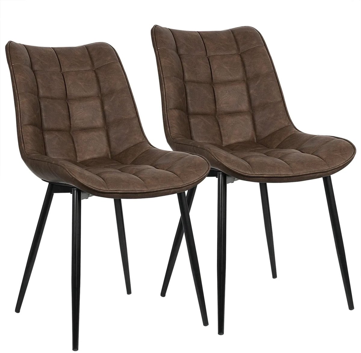 Klarven Eetkamerstoelen Set Van 2 Kunstleer Leer bruin - Dining Chairs - Ergonomische Rugleuning - Stabiel Metalen Frame