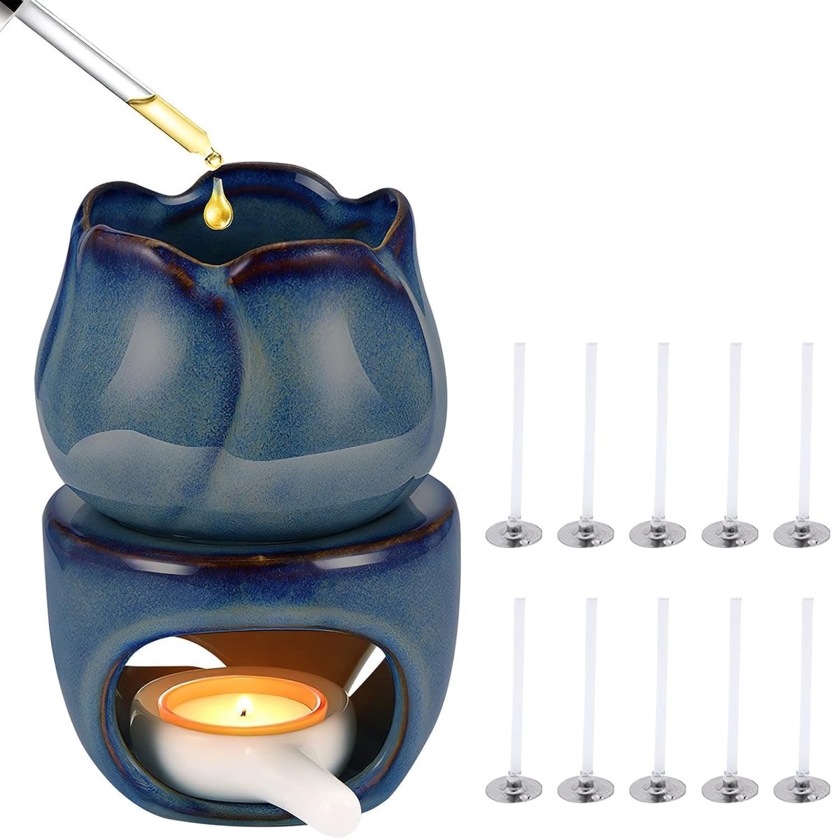 Decoratieve Geur Lamp voor Etherische Olie met Kaarslepel en Kaarslijn, Aroma Lamp voor Thuis en Slaapkamer, Geurverspreider, Sfeervolle Verlichting, Keramische Geurverwarmer