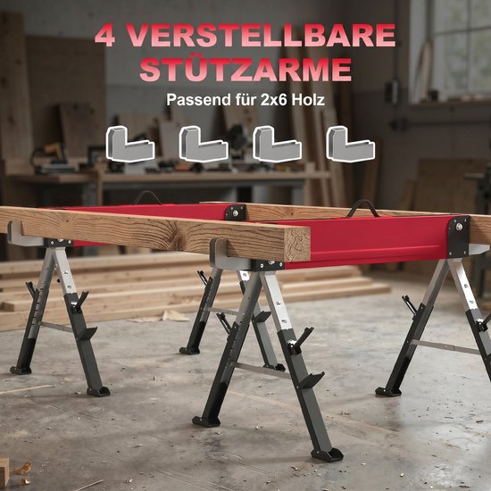 HOMCOM Zaagbokken-Metaal, EVA-116L x 64B x 64-81H cm-Rood van HOMCOM — afbeelding 2