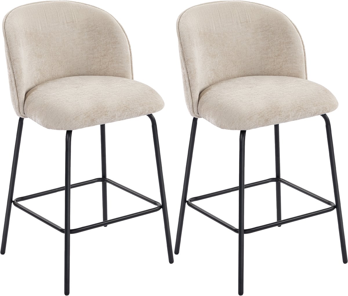 Homcom Barkruk Set van 2 met Rugleuning en Voetensteun - Barkrukken - Kruk - Keukenkruk - Beige