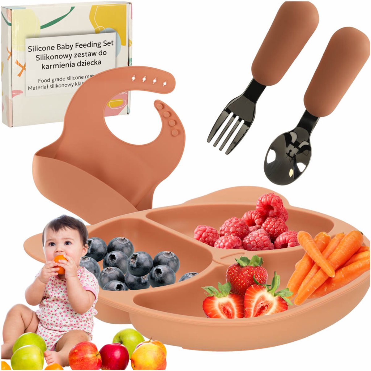 Siliconen schaaltjes voor baby's Babytafel Set van 4 items Oranje teddybeer