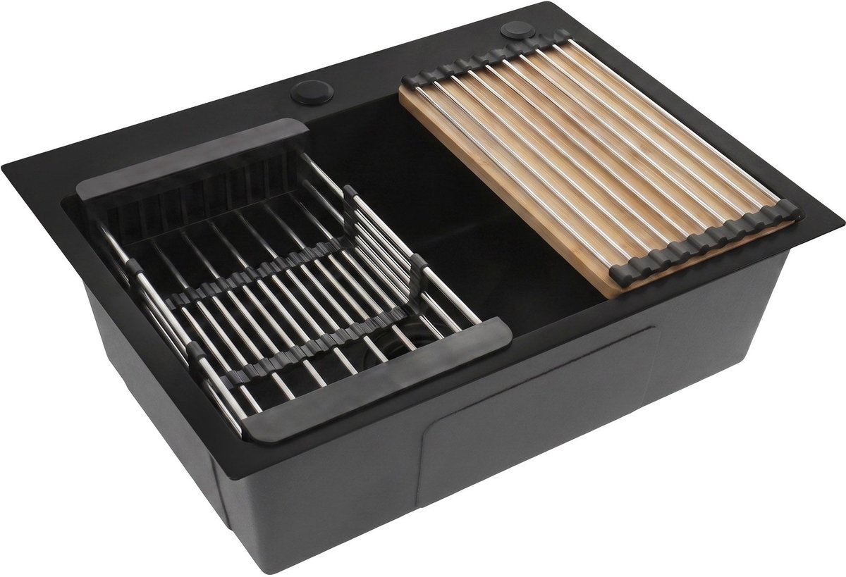 Rea - Stalen Spoelbak Met Accessoireset 3-delig Liam Black Grijze accessoires