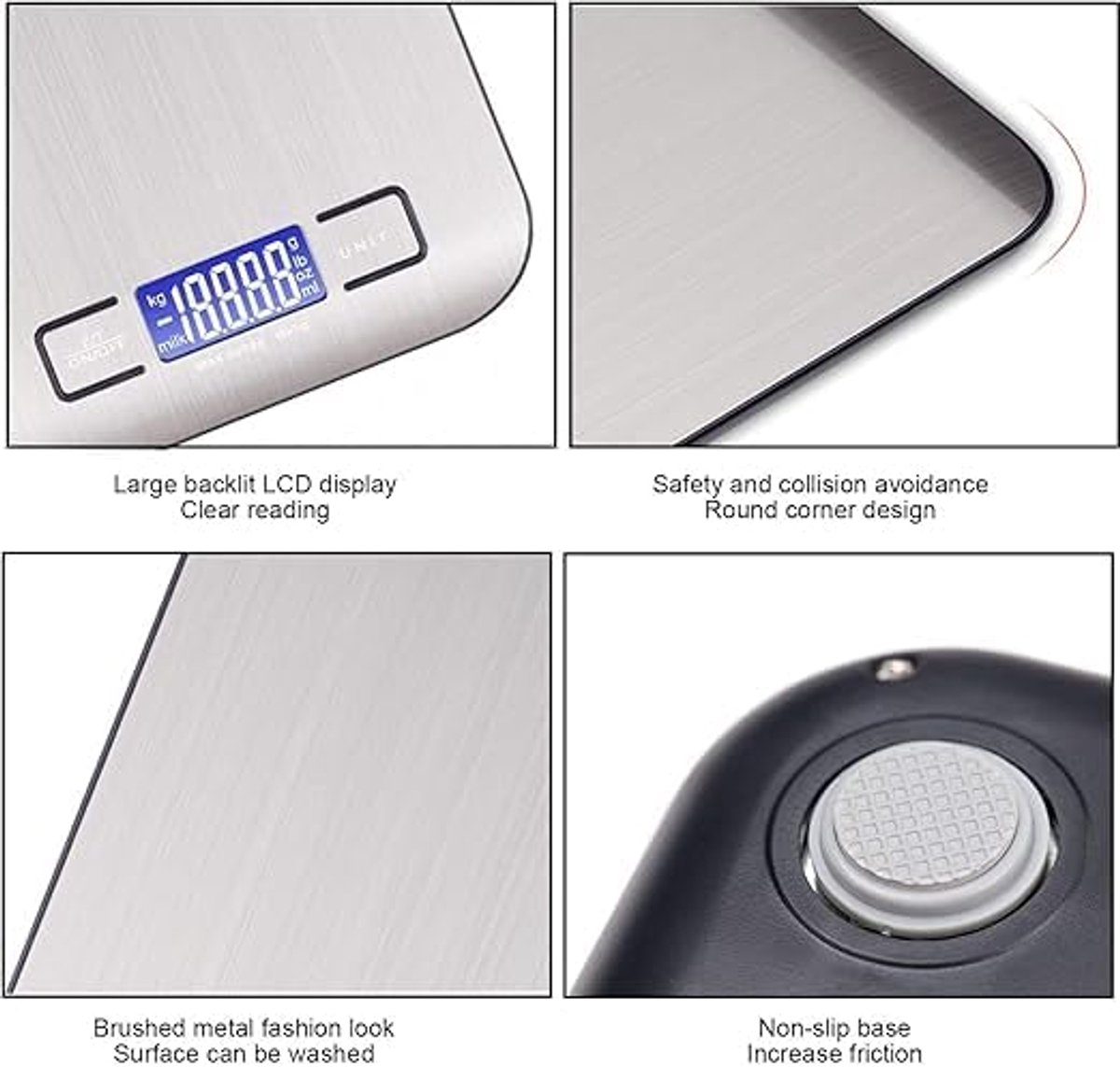 SQUADO Digitale keukenweegschaal, 5 kg/0,1 g, lcd-display met achtergrondverlichting, roestvrij staal, 14 x 18 cm - ShopVlot