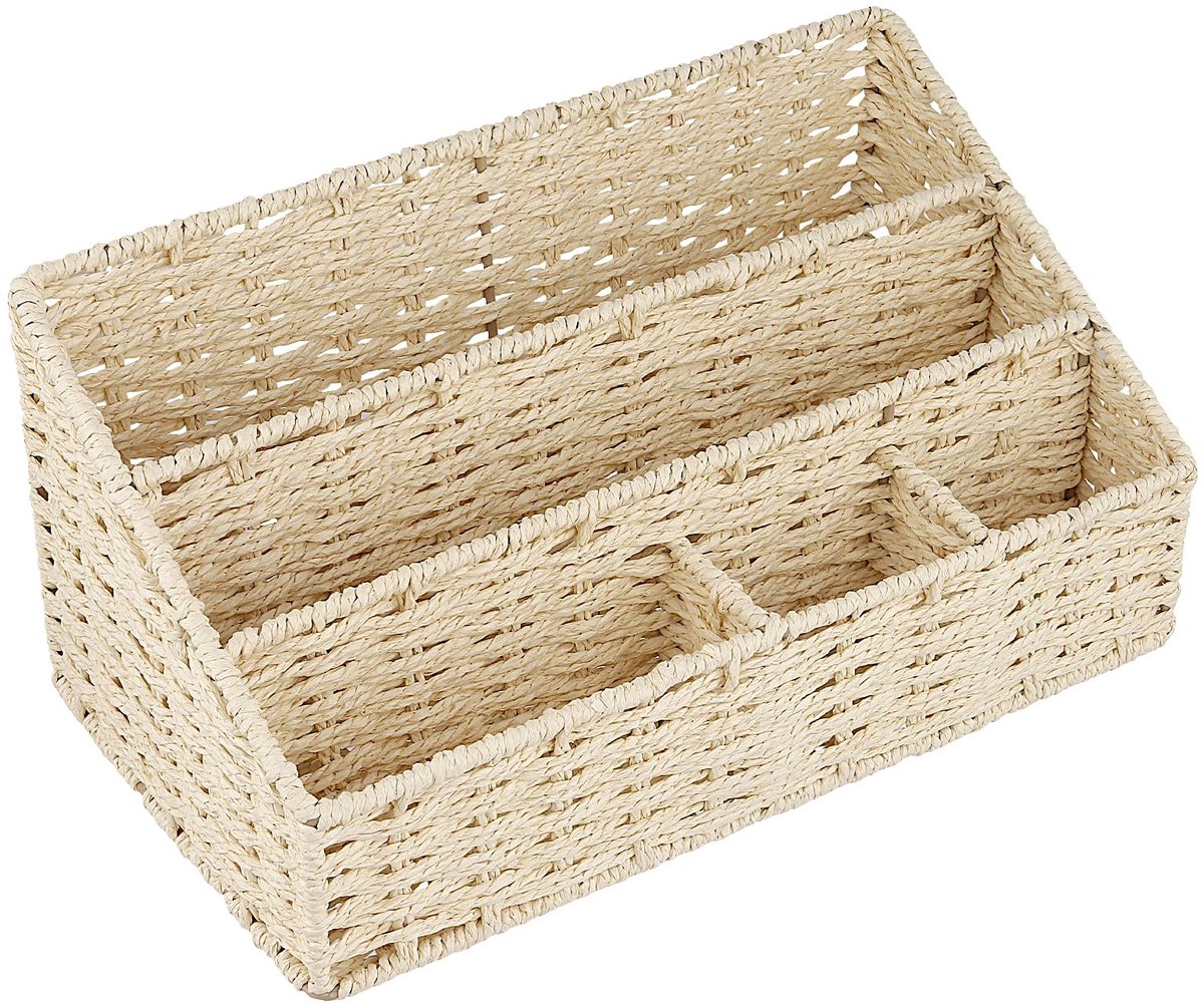 CHUEHKAK Bureau-organizer van natuurlijke vezels, bureauopbergdoos met 4 vakken, pennenhouder, documentenlade, 33 x 18 - ShopVlot