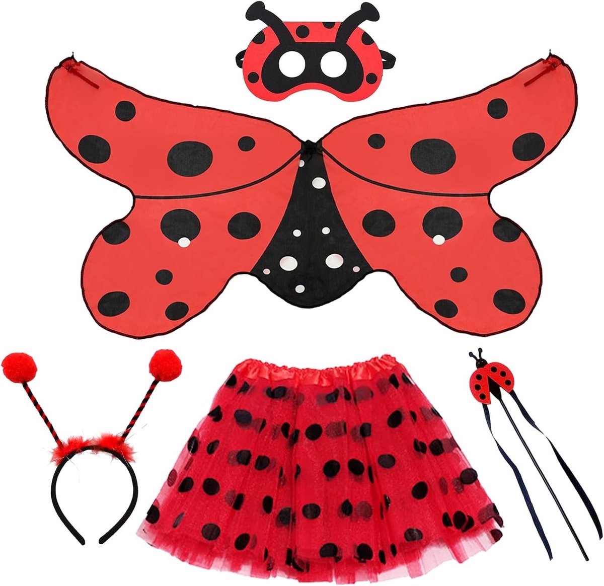 Meisjes Insectenkostuum met Tutu, Toverstaf, Masker en Antenne Haarband voor Verkleedpartijen en Carnaval