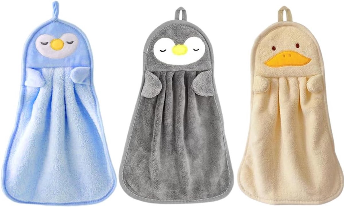 Schattige Dieren Handdoeken Set van 3, Absorberende Keuken- en Badhanddoeken voor Kinderen en Volwassenen, Ideaal voor Droog en Hangend Gebruik