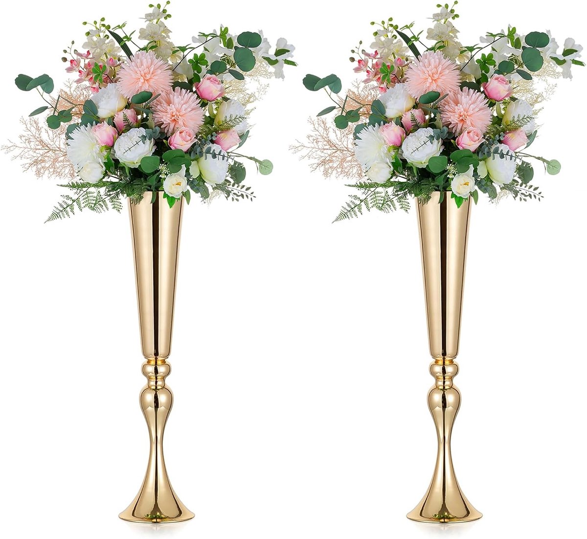 Elegante gouden vazen voor trouwcentra: 2 stuks van 55,5 cm hoog voor bloemen en decoratie