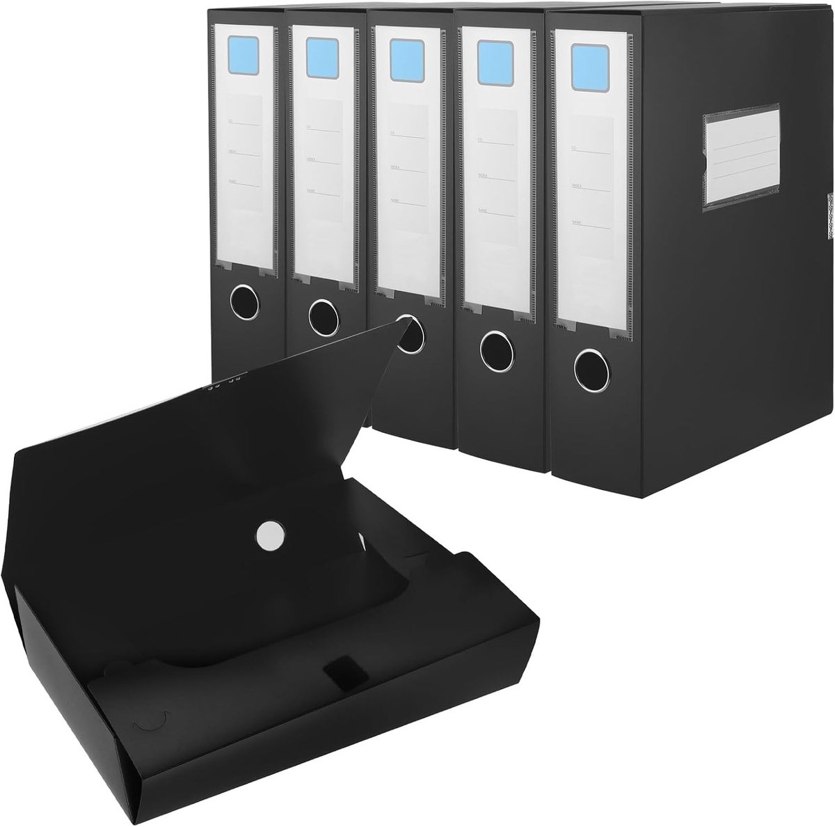 6 Stuks Vouwbare Plastic A4 Boxen voor Kantoor en School, Documenten Organiseren, Zwart