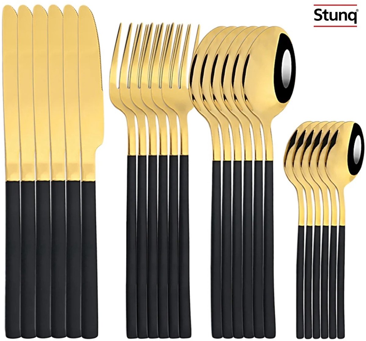 Stunq® 24-delige Bestekset Zwart Goud - Roestvrijstalen Servies Set