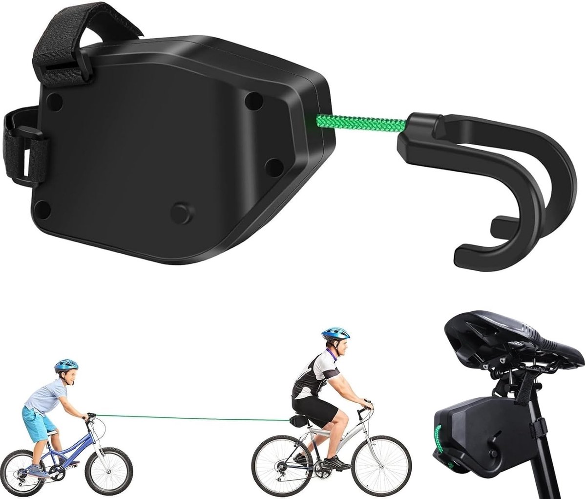 Fiets sleeptouw - Zwart - 2,5 m - Intrekbaar Nylon Trekkoord - Voor Ouder-Kind Fietstochten