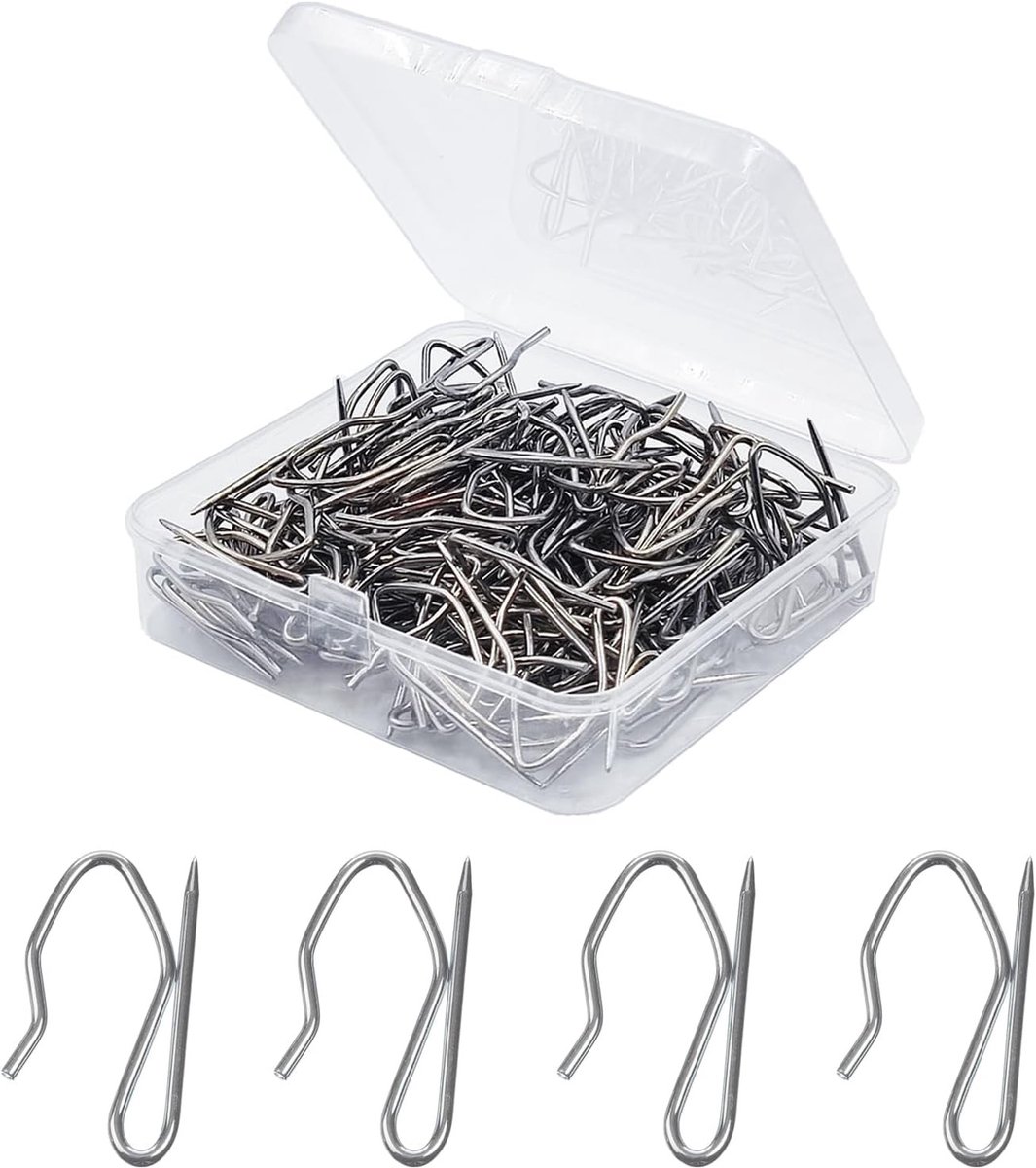 Stainless Steel Gordijnhaken met Opbergdoos, Ideaal voor Zware Draperies, Raam- en Douchegordijnen, 120 Stuks