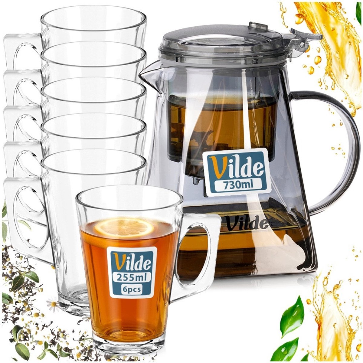 Glazen Theepot met Infuser en Glazen, 730ml