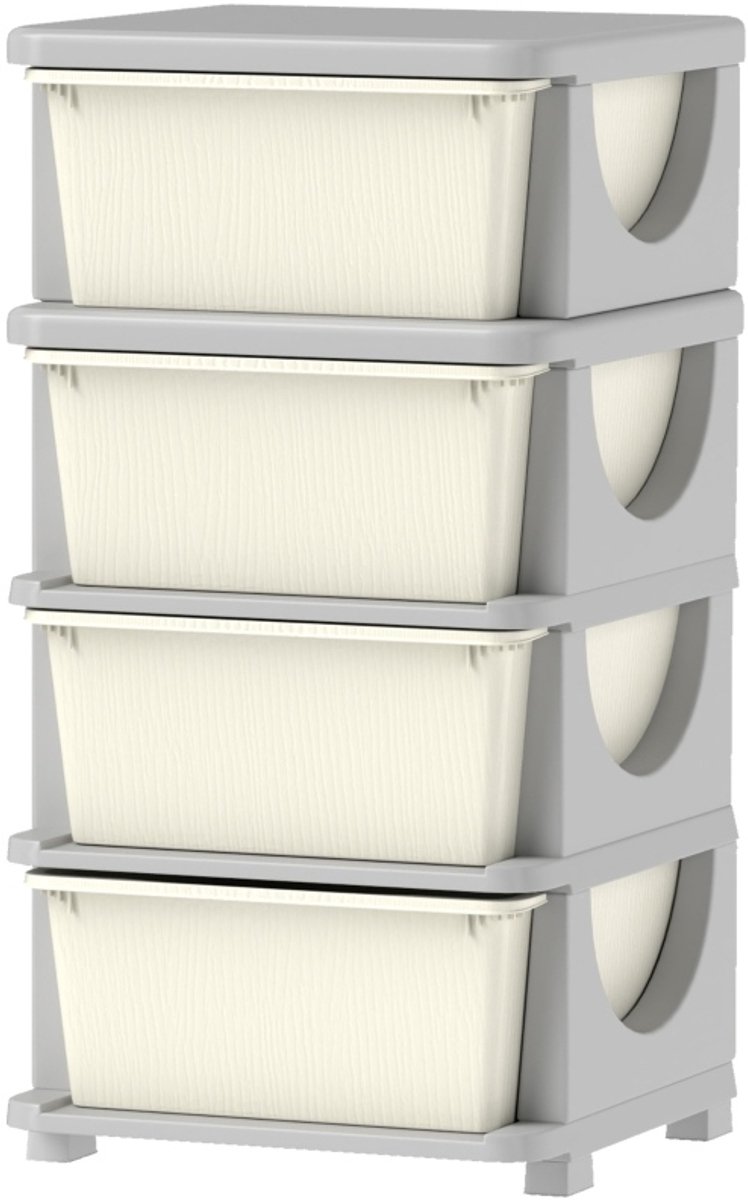 MODFU Kinder Opbergkast - 4 Lades - Kunststof - Crèmewit - 37x37x76 Cm