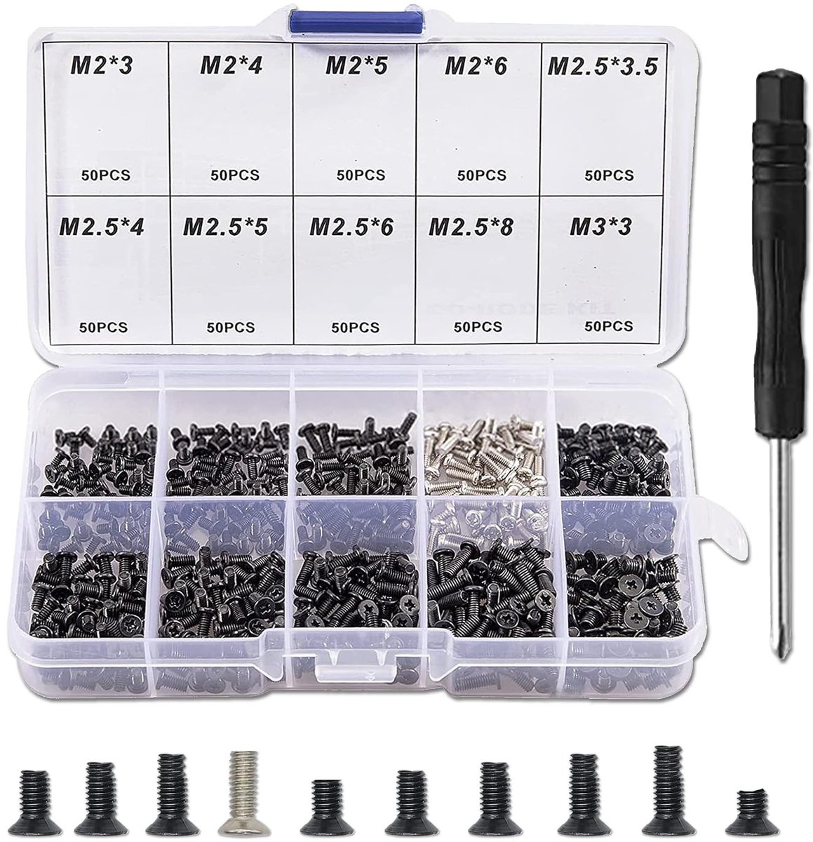 Complete Set van 500 Stuks Laptop en Computer Schroeven, M2 M2.5 M3, Inclusief Verzonken Schroeven en Zelftappende Schroeven voor PC en Notebook