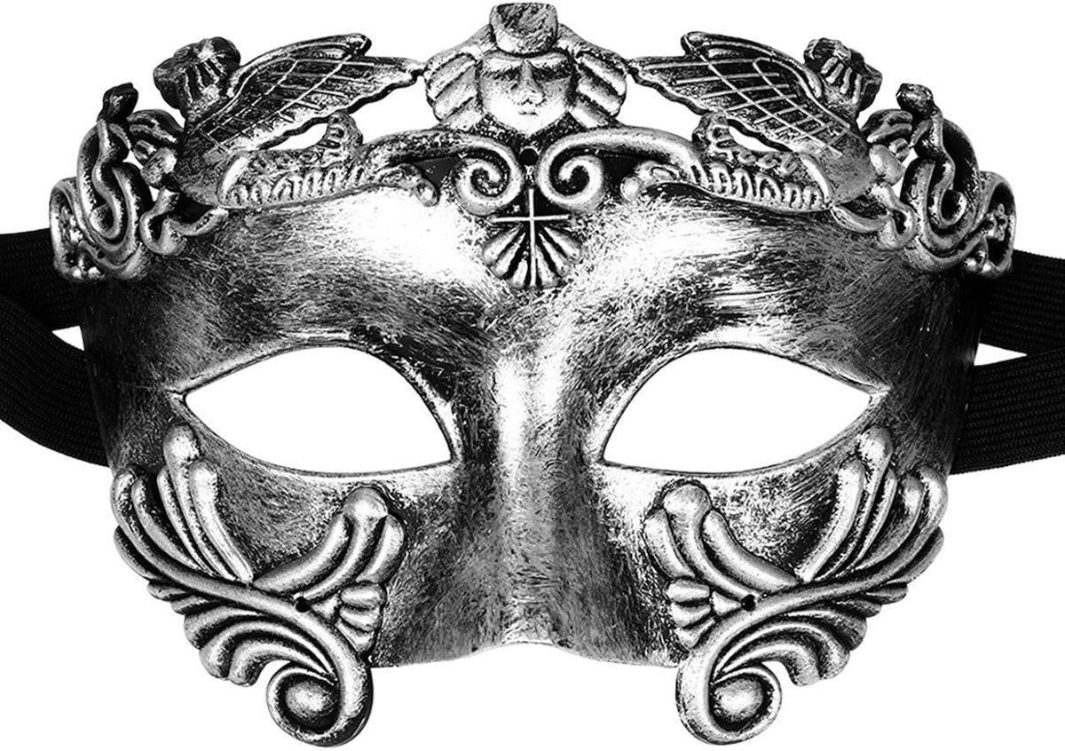Zilveren Venetiaans Masker voor Mannen: Antiek Grieks Romeins Halfmasker voor Halloween, Carnaval en Verkleedfeest Cosplay Accessoire