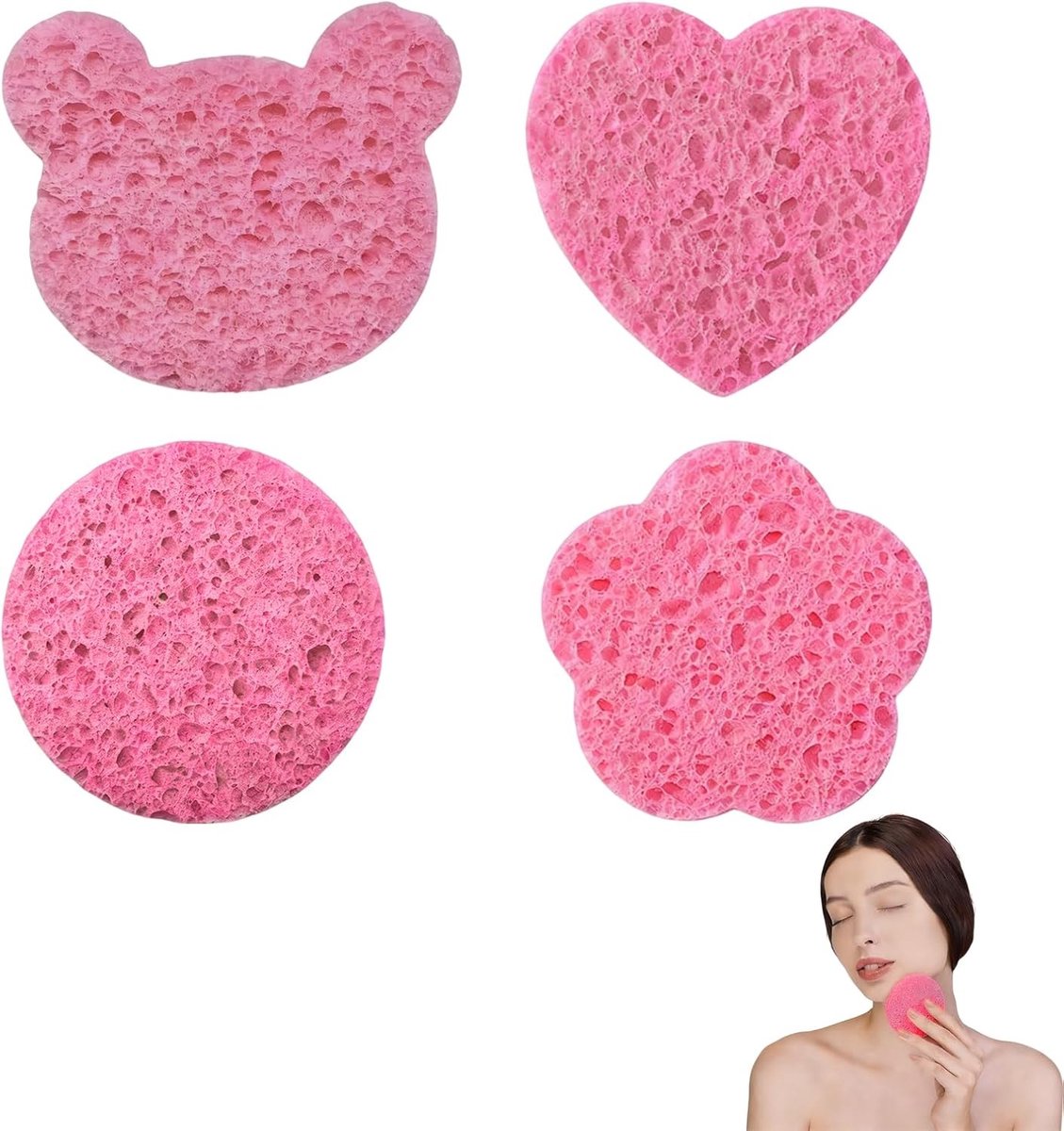 Set van 4 Herbruikbare Gezichts Exfoliatie Sponsen voor Diepe Reiniging, Make-up Verwijdering en Huidverzorging