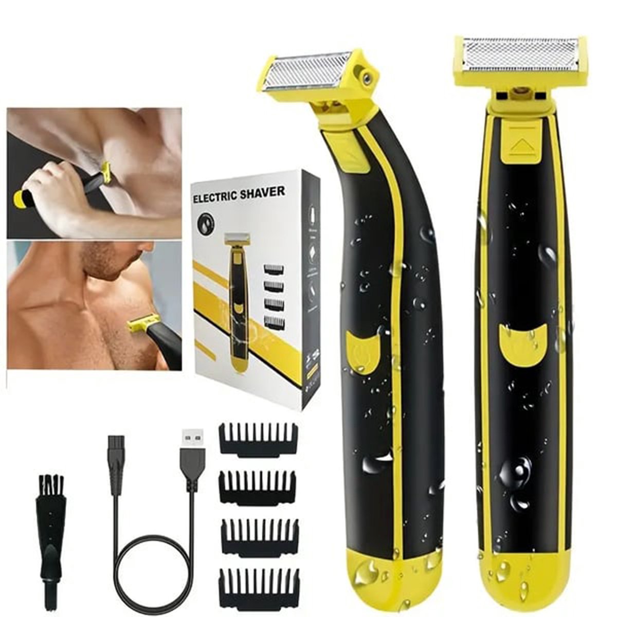 Wet and Dry Electric Shaver – USB-oplaadbaar scheerapparaat – voor gezicht en lichaam – 17 x 3,5 x 5 cm – Goud