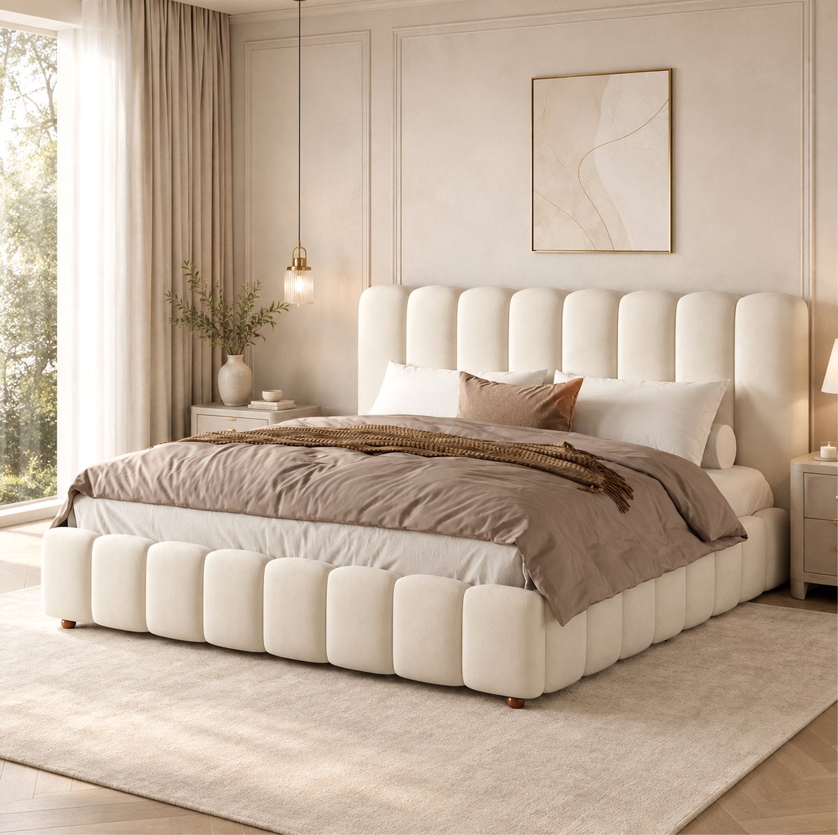MIVRAY Bed 180x200 Cm Gevuld Met Matras Zonder Matras Met Hydraulische Opbergruimte En Lattenbodem Met Gestoffeerd Hoofdbord Van Fluweel Beige