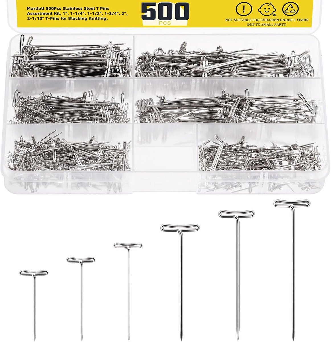 Set van 500 RVS T-Pinnen in 6 Maten met Opbergdoos - Ideaal voor Wigs, Breien en Naaien