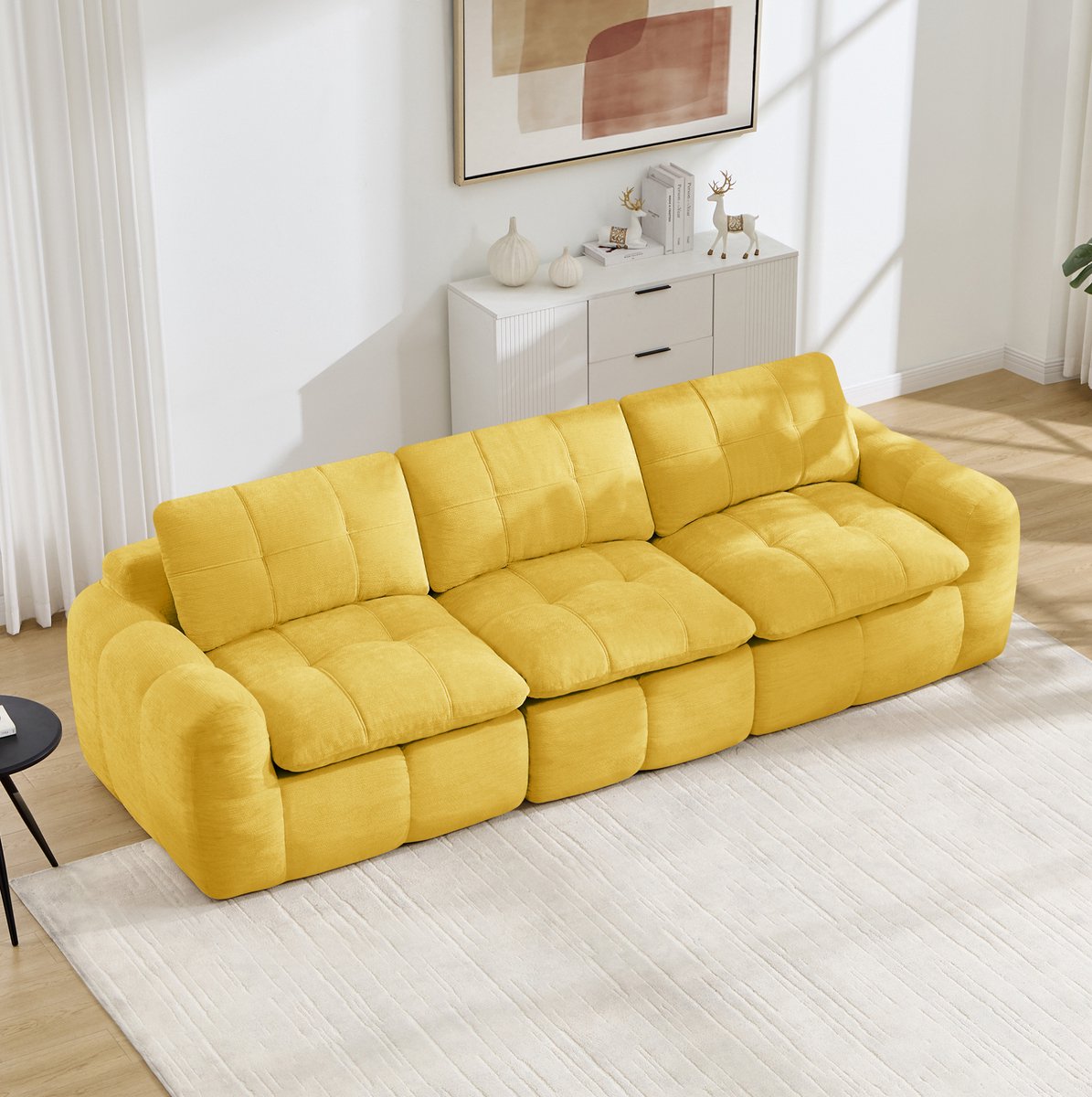 Wishdor Bank - 3-zits modulair - Karostepp design - Ergonomisch zitcomfort - Woonkamer ontspanning - Zonder frame - Chenille - Geel - 264 x 97 x 68 cm